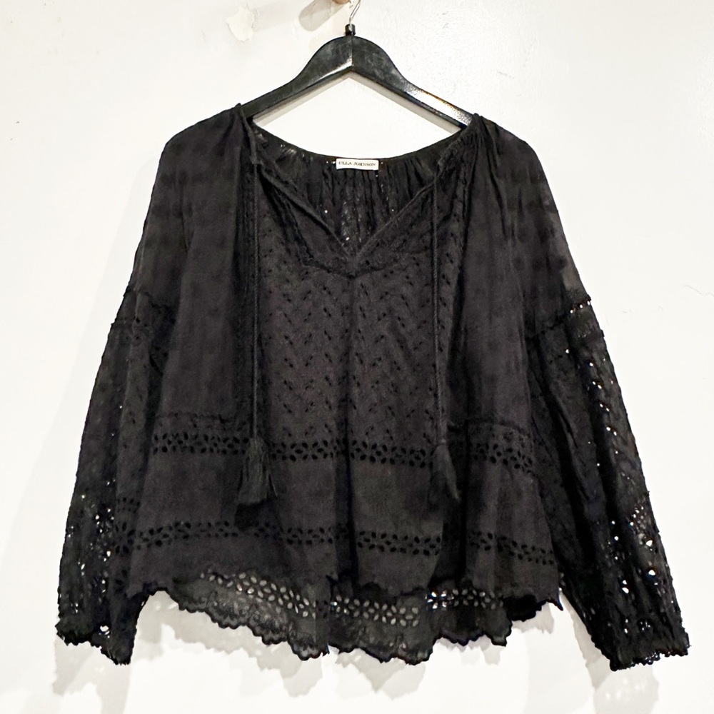 Ulla Johnson Black Eyelet Lace Peasant Blouse